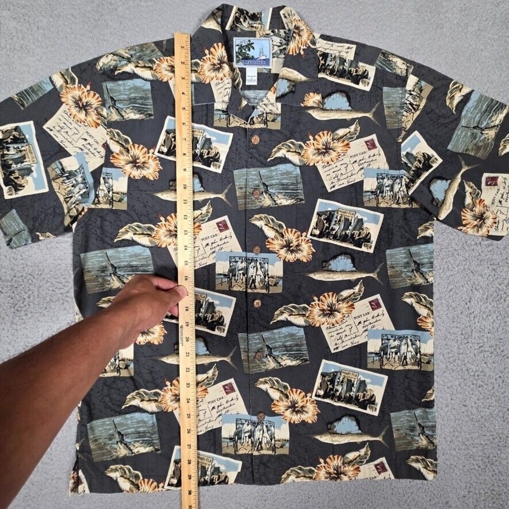 AFTCO Shirt Mens Large Miami Fish Postcards Beach Surf Casual Made in USA Logo - Picture 7 of 12